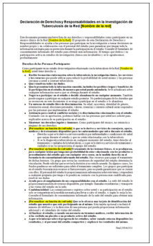 Declaración de Derechos y Responsabilidades en la Investigación de Tuberculosis de la Red [Bill of Rights and Responsibilities for Tuberculosis Research]