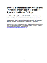 2007 Guideline for Isolation Precautions: Preventing Transmission of Infectious Agents in Healthcare Settings