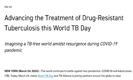 Advancing the Treatment of Drug-Resistant Tuberculosis this World TB Day