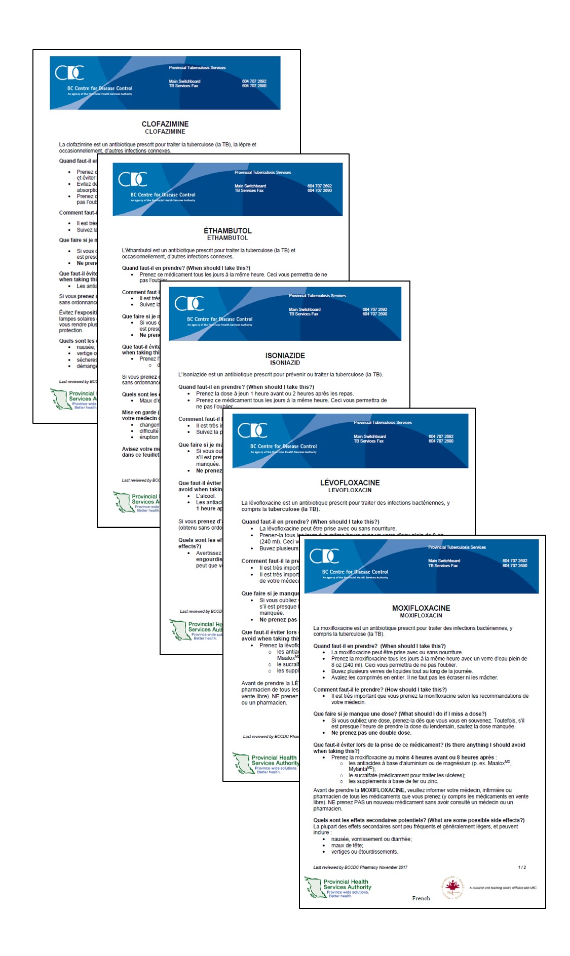 TB Medication Fact Sheets (French)