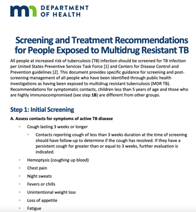 Screening and Treatment Recommendations for People Exposed to Multidrug Resistant TB