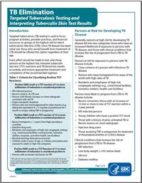 TB Elimination: Targeted Tuberculosis Testing and Interpreting Tuberculin Skin Test Results