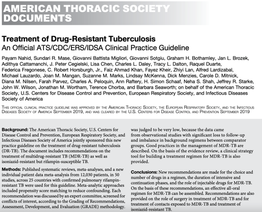 Treatment of Drug-Resistant Tuberculosis An Official ATS/CDC/ERS/IDSA Clinical Practice Guideline