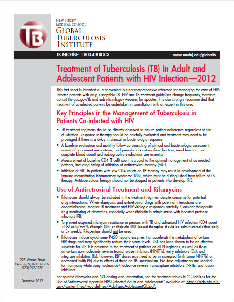 Treatment of Tuberculosis (TB) in Adult and Adolescent Patients with HIV Infection—2012