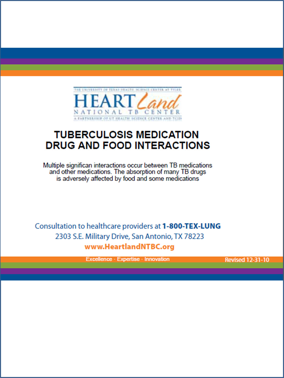 Tuberculosis Medication Drug and Food Interactions National