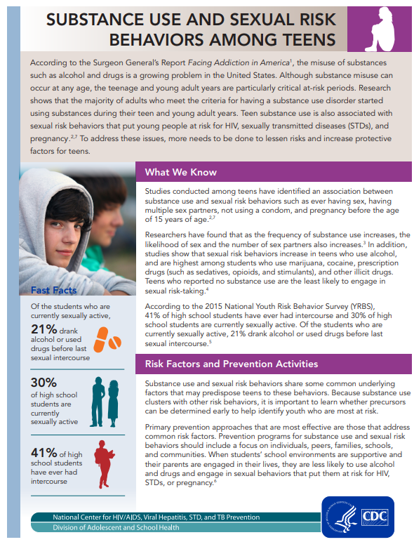 Substance Use And Sexual Risk Behaviors Among Teens National Prevention Information Network