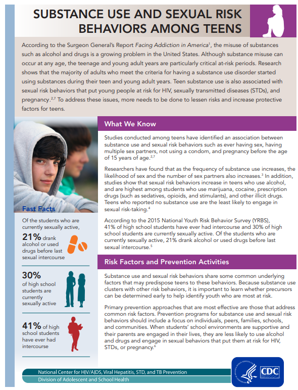 Substance Use And Sexual Risk Behaviors Among Teens National Prevention Information Network 4663