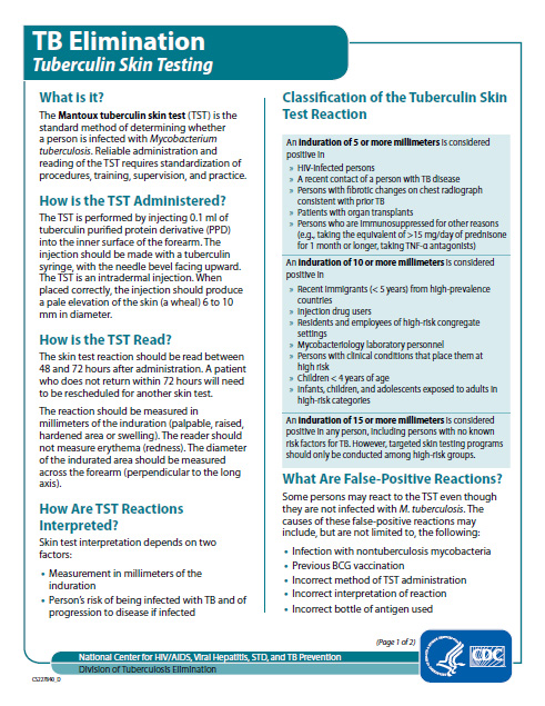 Tuberculin Skin Testing | National Prevention Information Network ...