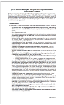 Bill of Rights and Responsibilities for Tuberculosis Research. Go to fact sheet.