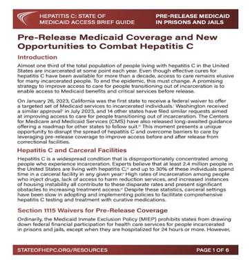 Pre-Release Medicaid Coverage and New Opportunities to Combat Hepatitis C (PDF)