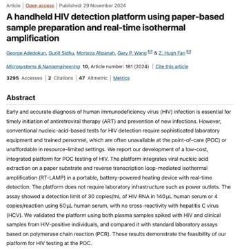 A Handheld HIV Detection Platform Using Paper-Based Sample Preparation and Real-Time Isothermal Amplification (Web)