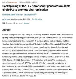 Backsplicing of the HIV-1 Transcript Generates Multiple CircRNAs to Promote Viral Replication (Web)
