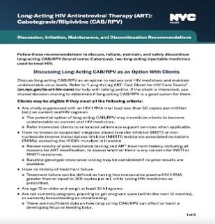Long-Acting HIV Antiretroviral Therapy (ART): Cabotegravir/Rilpivirine (CAB/RPV) (PDF)