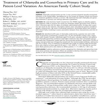 Treatment of Chlamydia and Gonorrhea in Primary Care and Its Patient-Level Variation: An American Family Cohort Study (PDF)