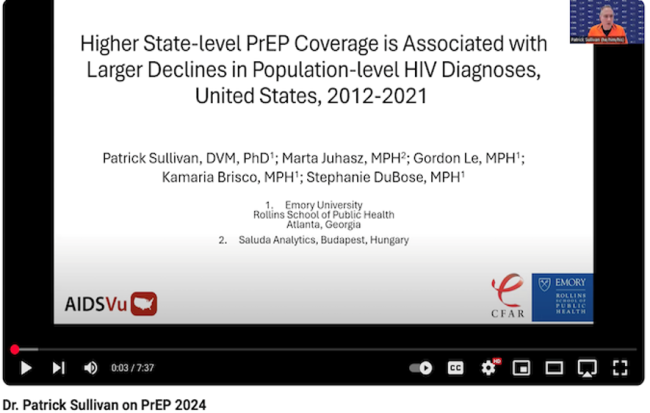 Higher State-level PrEP Coverage is associated with HIV decline - Dr Patrick Sullivan on PrEP 2024