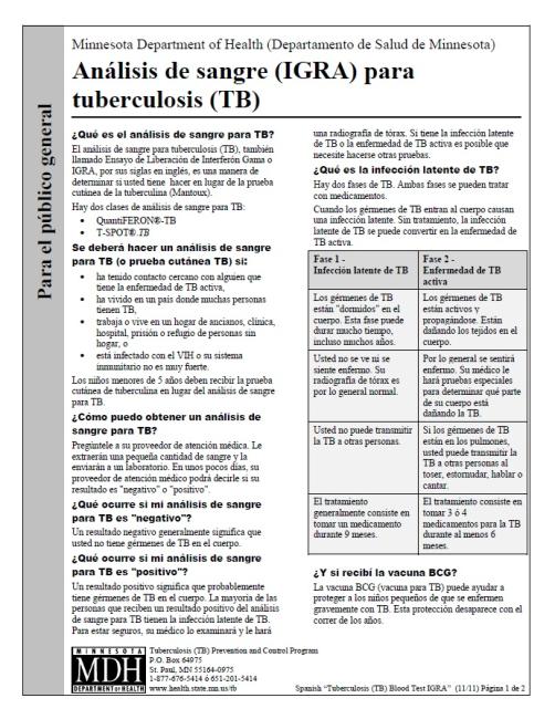  Análisis de sangre (IGRA) para tuberculosis (TB)[Tuberculosis (TB) Blood Test (IGRA)] 