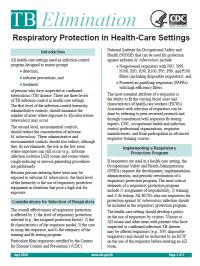  Respiratory Protection in Health-Care Settings 