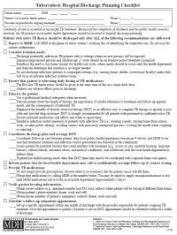  Tuberculosis Hospital Discharge Planning Checklist 