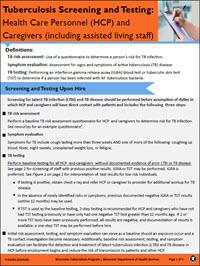  Tuberculosis Screening and Testing: Health Care Personnel (HCP) and Caregivers (including assisted living staff) 