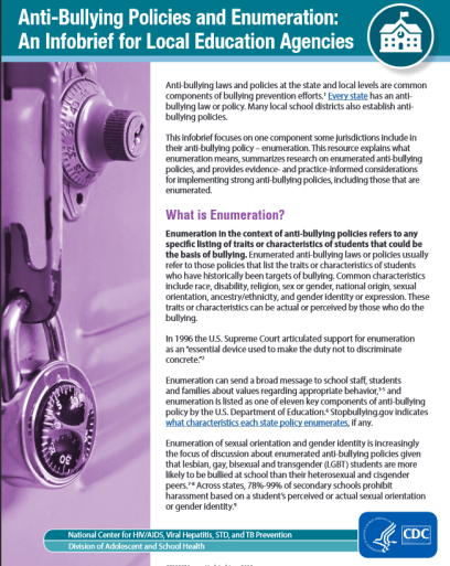Anti-Bullying Policies and Enumeration: An Infobrief for Local Education Agencies. Go to fact sheet.