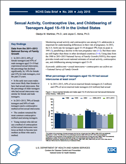 Go to Sexual Activity, Contraceptive Use, and Childbearing of Teenagers Aged 15-19 in the United States. PDF information sheet.