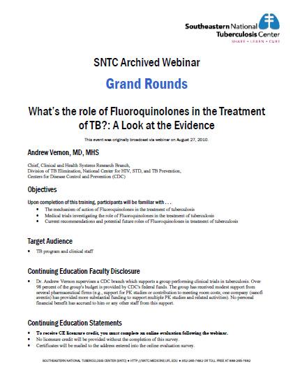  What’s the Role of Fluoroquinolones in the Treatment of TB?: A Look at the Evidence 