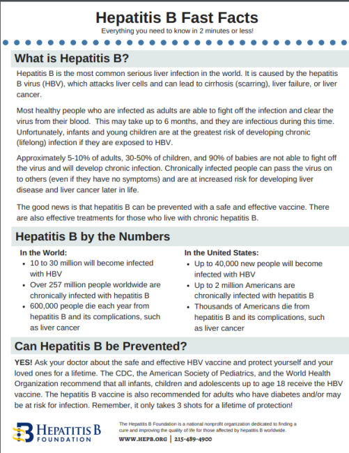 Go to document o read general information and facts on Hep B.