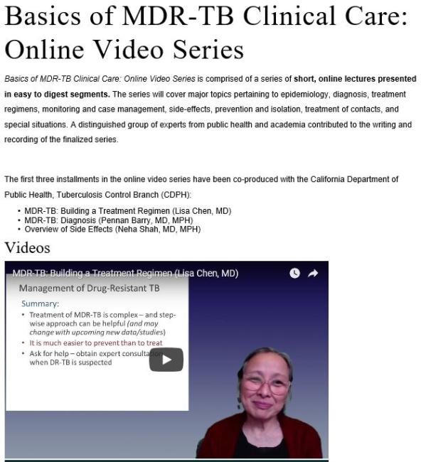  Basics of MDR-TB Clinical Care: Online Video Series 