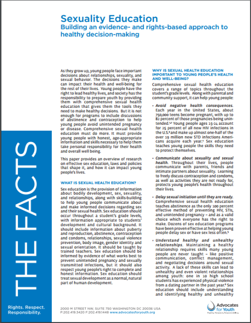 Go to Sexuality Education – Building an evidence- and rights-based approach to healthy decision-making. PDF information sheet.