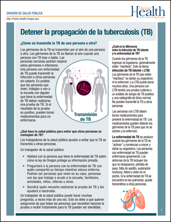Detener la propagación de la tuberculosis (TB) [Stopping the spread of Tuberculosis (TB)]. Go to fact sheet