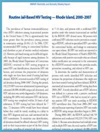 Thumbnail image of Routine Jail-Based HIV Testing – Rhode Island, 2000-2007 