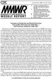 Thumbnail image of Increases in Unsafe Sex and Rectal Gonorrhea Among Men Who Have Sex With Men -- San Francisco, CA, 1994-1997 
