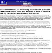 Thumbnail image of Recommendations for Preventing Transmission of Human Immunodeficiency Virus and Hepatitis B Virus to Patients During Exposure - Prone Invasive Procedures 