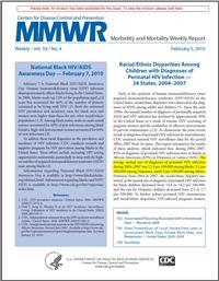 Thumbnail image of MMWR: Racial/Ethnic Disparities Among Children with Diagnoses of Perinatal HIV Infection --- 34 States, 2004--2007 