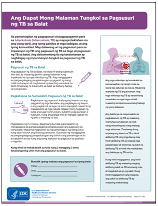 Ang Dapat Mong Malaman Tungkol sa Pagsusuri ng TB sa Balat [What You Need to Know About the TB Skin Test]. Go to fact sheet