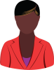 Female red blazer short dark hair