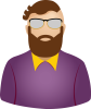 Male purple shirt brown beard