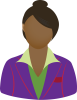 Female purple blazer brown bun