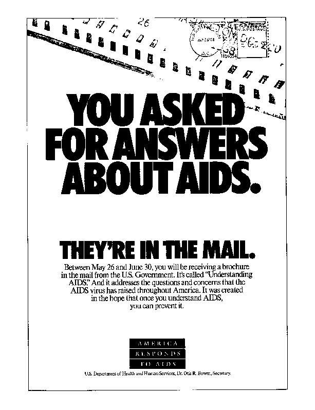 an America Responds to AIDS ad announcing the Understanding AIDS brochure mailing