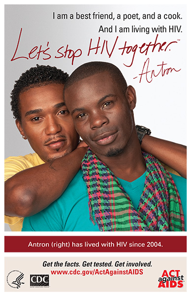 Poster from Let's Stop HIV Together with African American male couple.