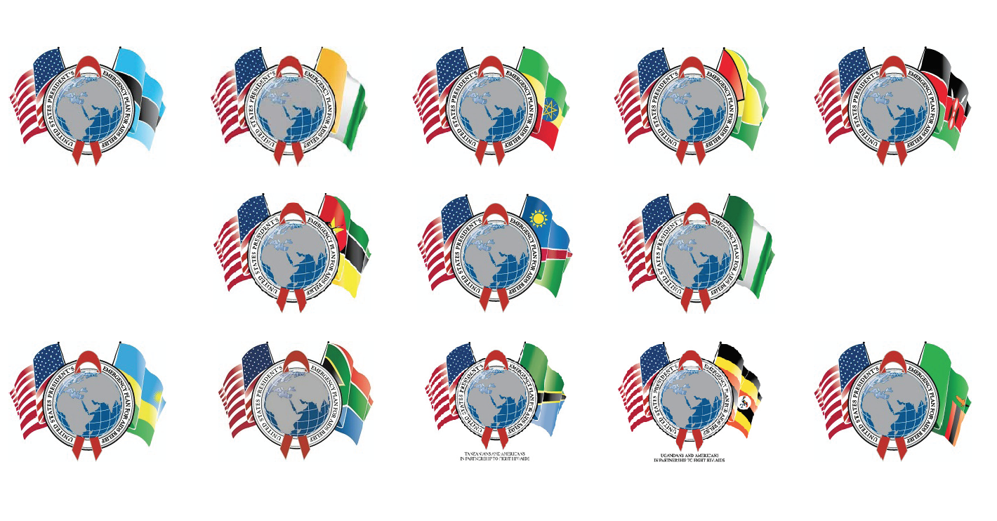 flags from 13 countries where PEPFAR's Track 1 Antiretroviral Therapy was launched